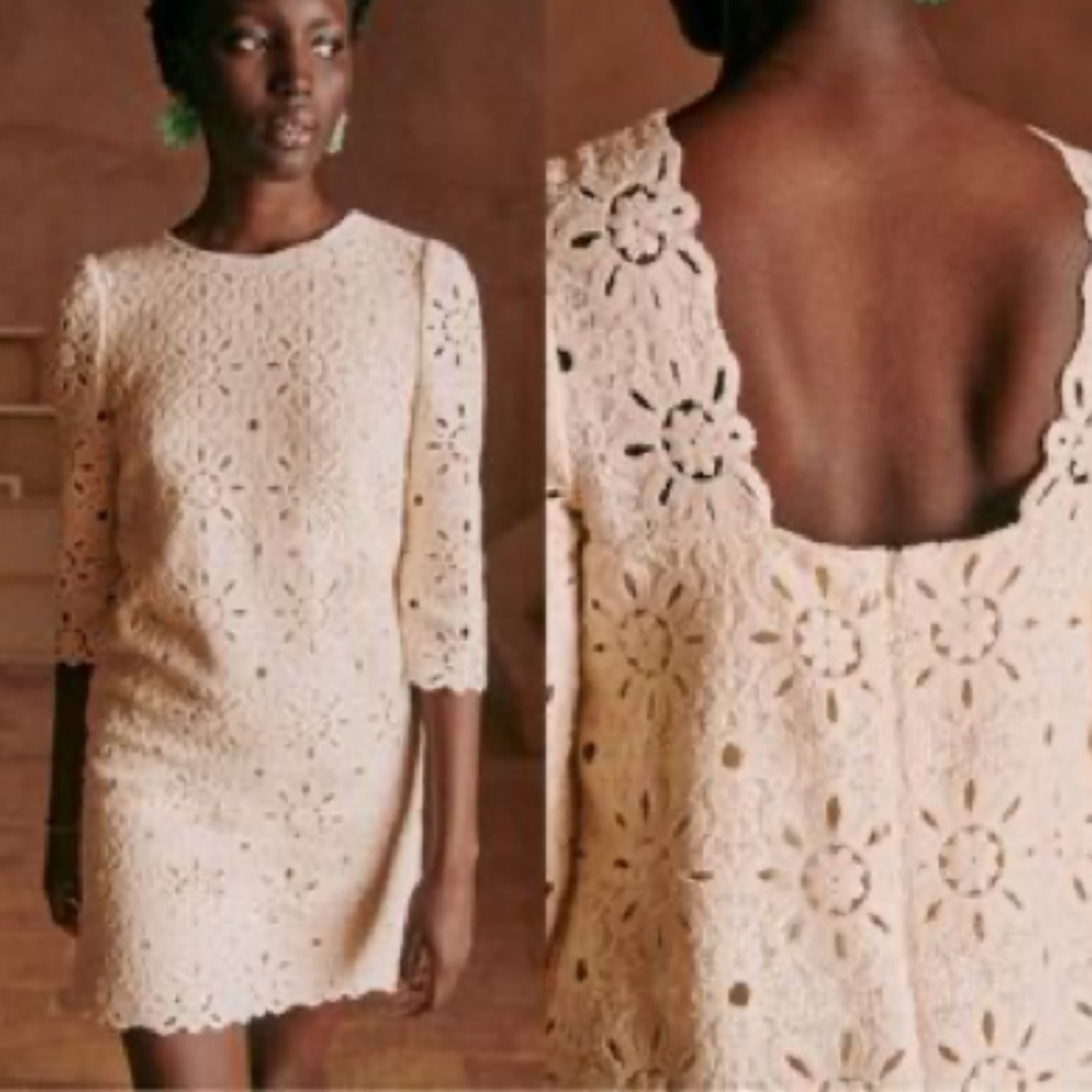 RARE Sezane Krissy Dress—Elegant Backless Lace Dress in Cream/Ecru
